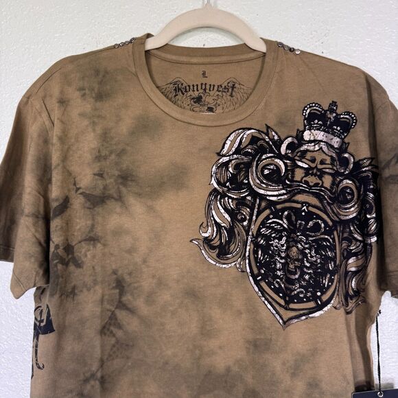 Konquest Shirt Mens Large King Skull Metallic Tee Tshirt Y2K Grunge Goth NEW - Picture 4 of 12